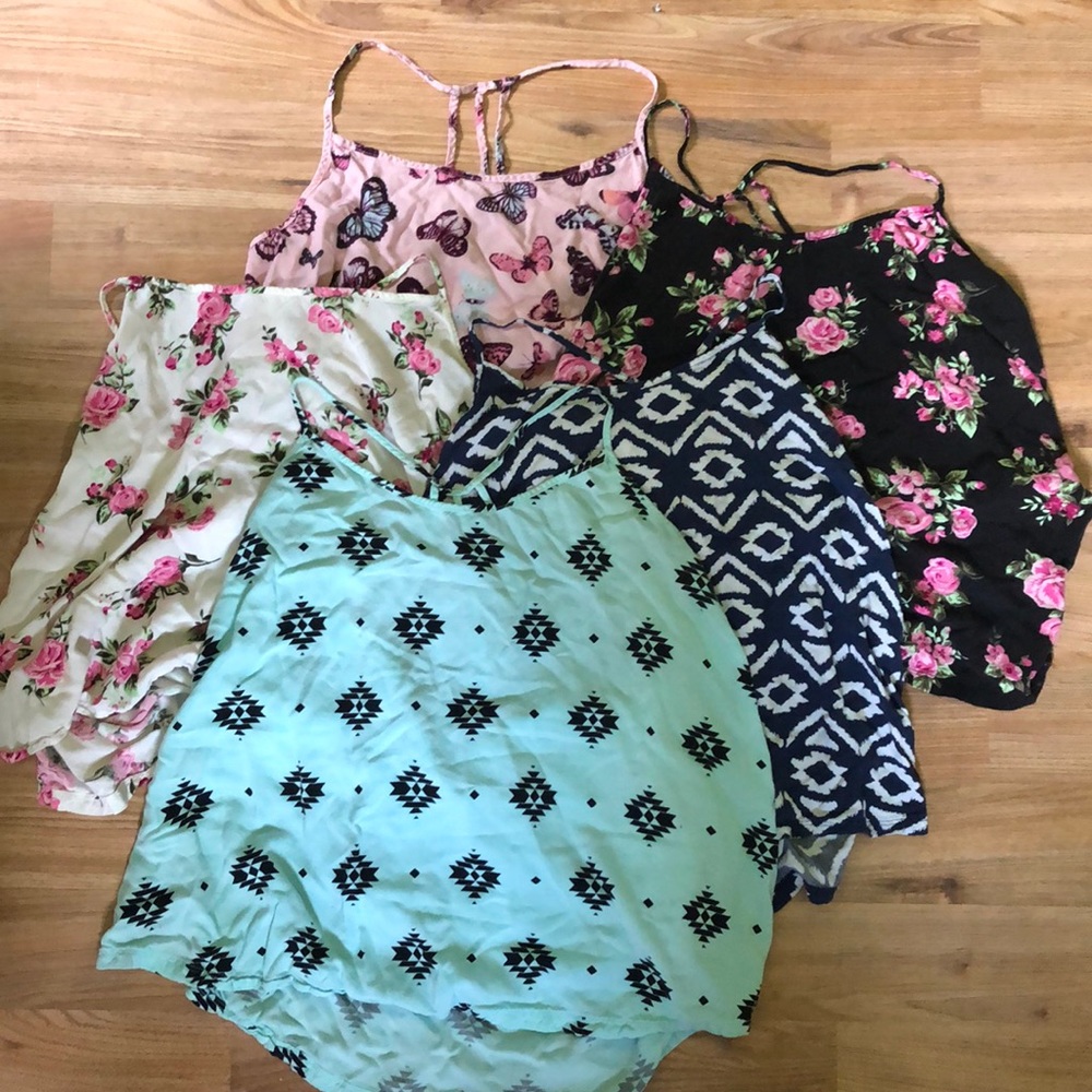 bundle of 5 patterned tank tops